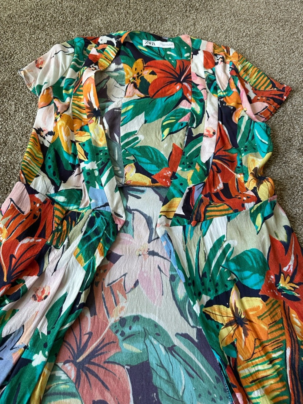 Zara Tropical Floral Wrap Mini Dress Pockets Size M (Fits Like XS) - Picture 4 of 14